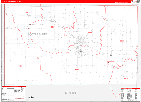 Scotts Bluff County, NE Zip Code Map